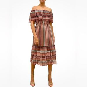 🎉HOST PICK🎉 Sam Edelman boho off shoulder ruffle bodice macrame stripe midi